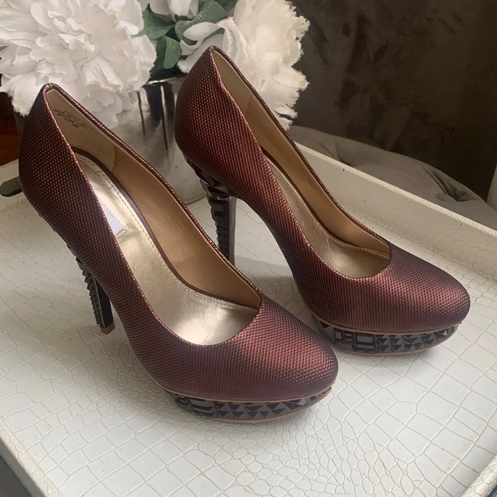 RACHEL Rachel Roy Burgundy Prism Design Platform Heels NWOT or BOX | Size: 7 - Picture 3 of 16